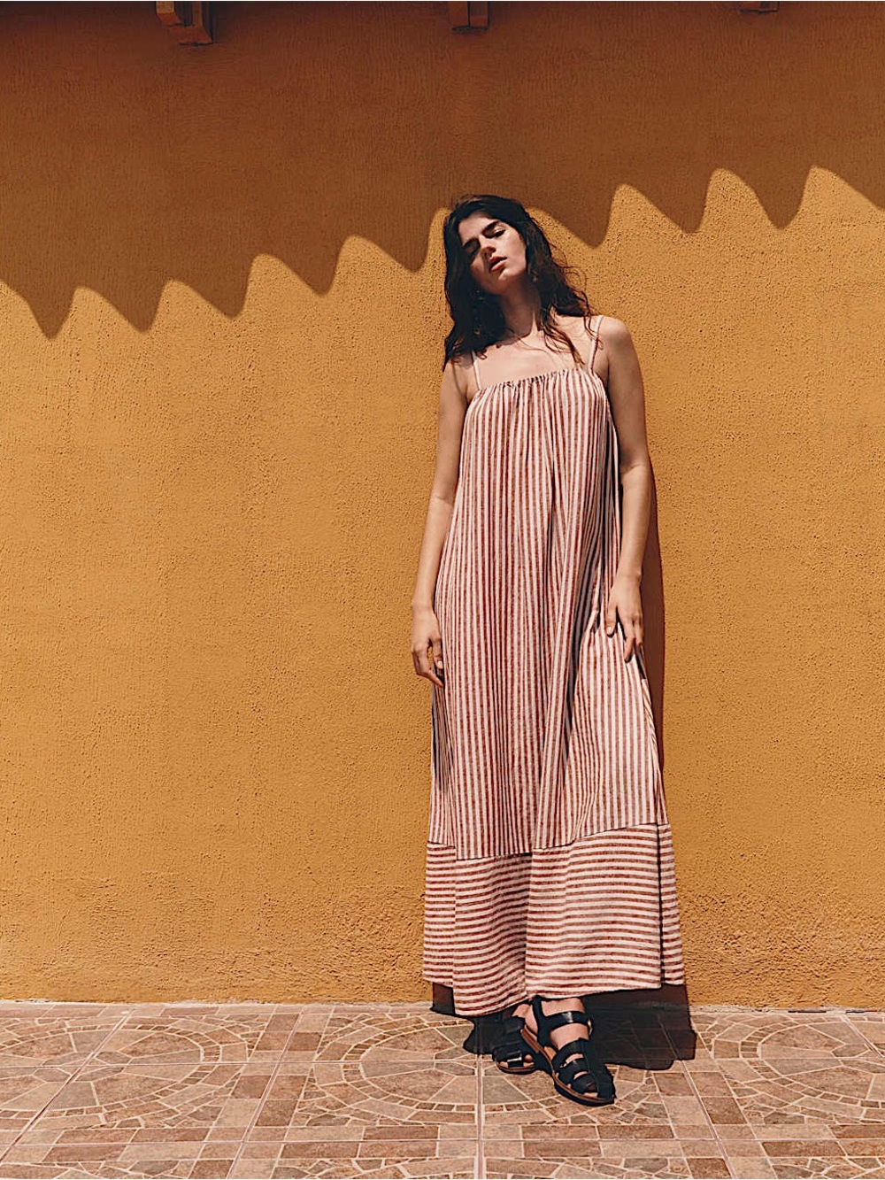M&S Linen Rich Striped Maxi Slip Dress
